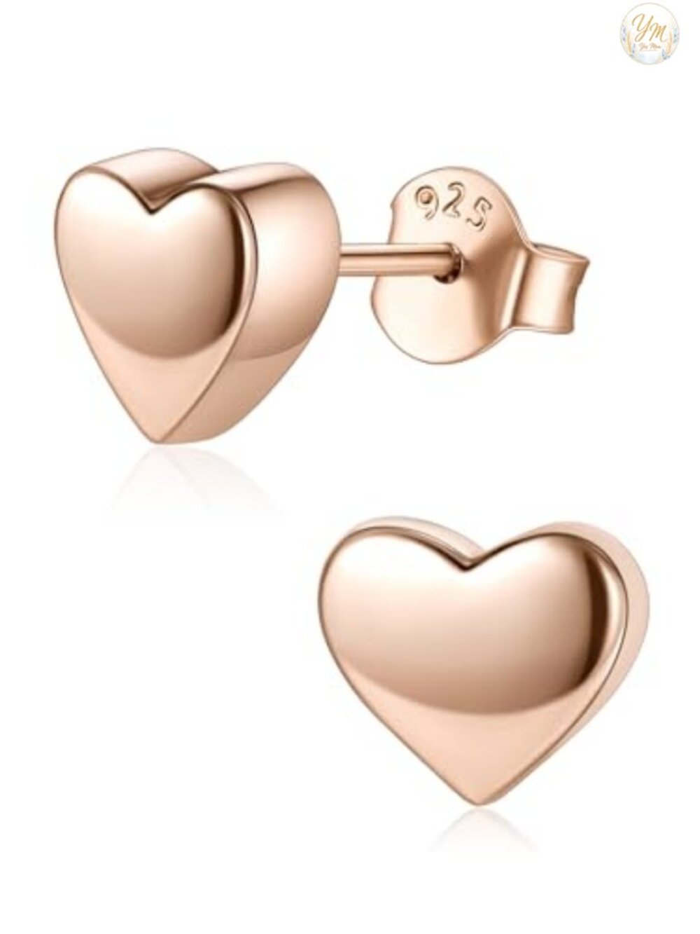 Heart Stud Earrings 925 Sterling Silver 14K Rose Gold Plated Hypoallergenic